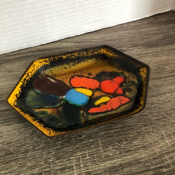 Vtg Italian Abstract Multicolor Enamel Art Dish - Picture 1 of 12